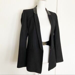 Club Monaco black blazer wool‎ leather lapel detail one button made in Italy 2